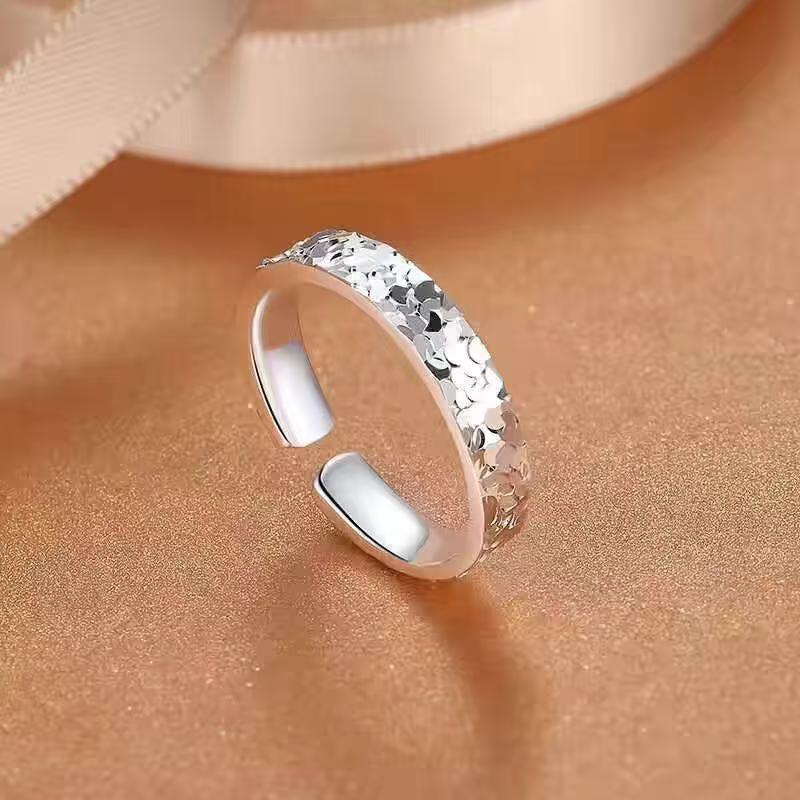 S999 Feinsilber-Ring im offenen Design mit funkelnder Eiskristall-Struktur – eleganter Unisex-Schmuck für jeden Anlass