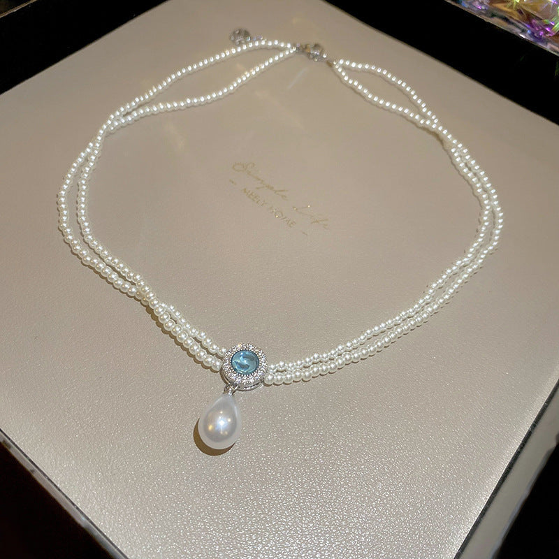 Doppelstrang-Perlenkette mit Aquamarin und Swarovski Kristallperlen – eleganter Halsschmuck aus 925er Silber für festliche Anlässe