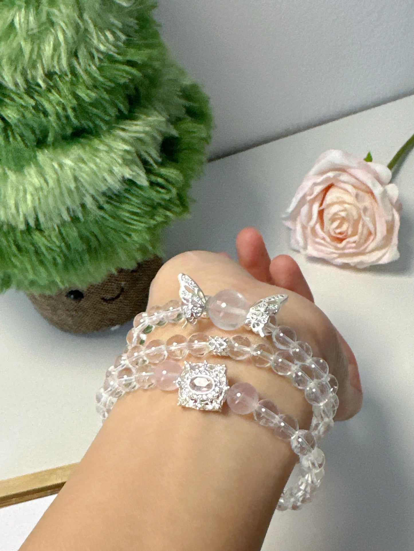 Triple Wrap Crystal Bracelet with Butterfly Design