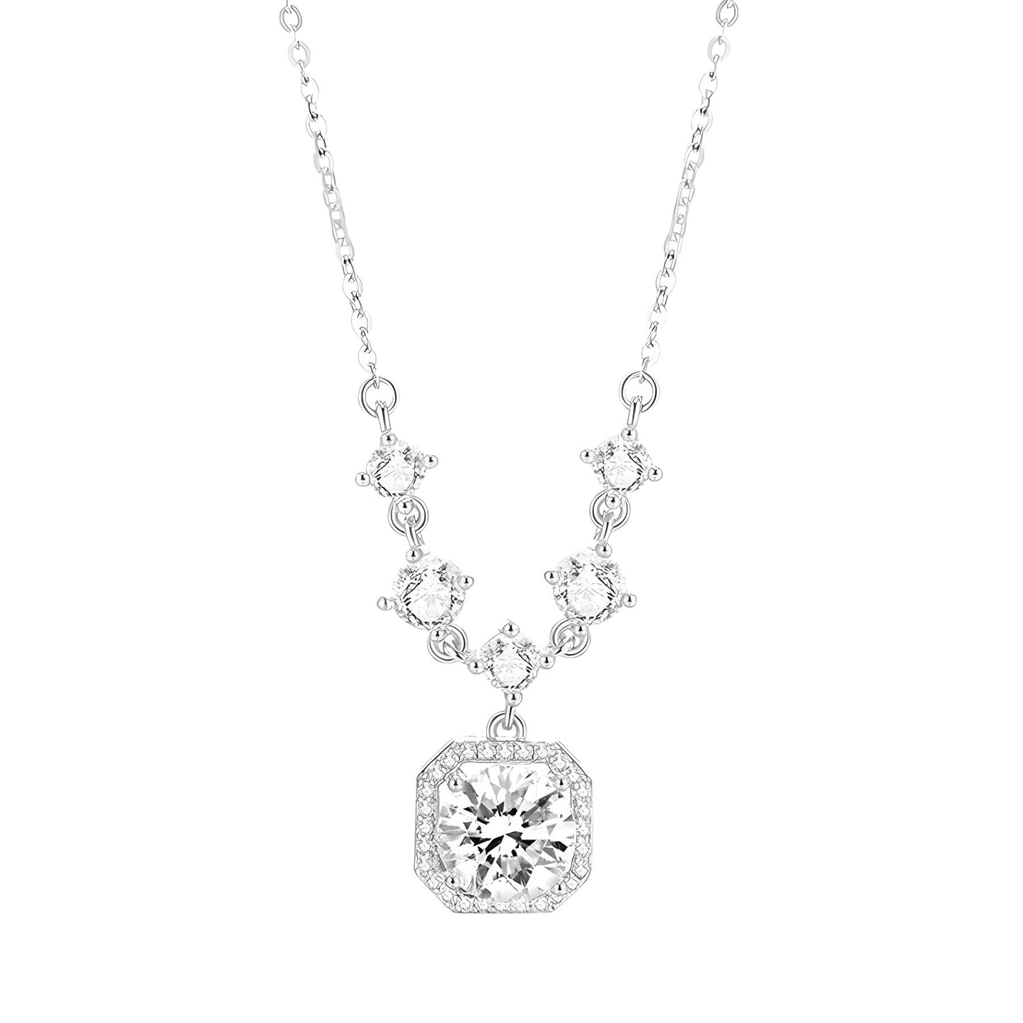 Luxuriöse Moissanit-Halskette mit achteckigem Anhänger aus 925er Silber – edler Schmuck für Damen, ideal für Hochzeit oder besondere Anlässe