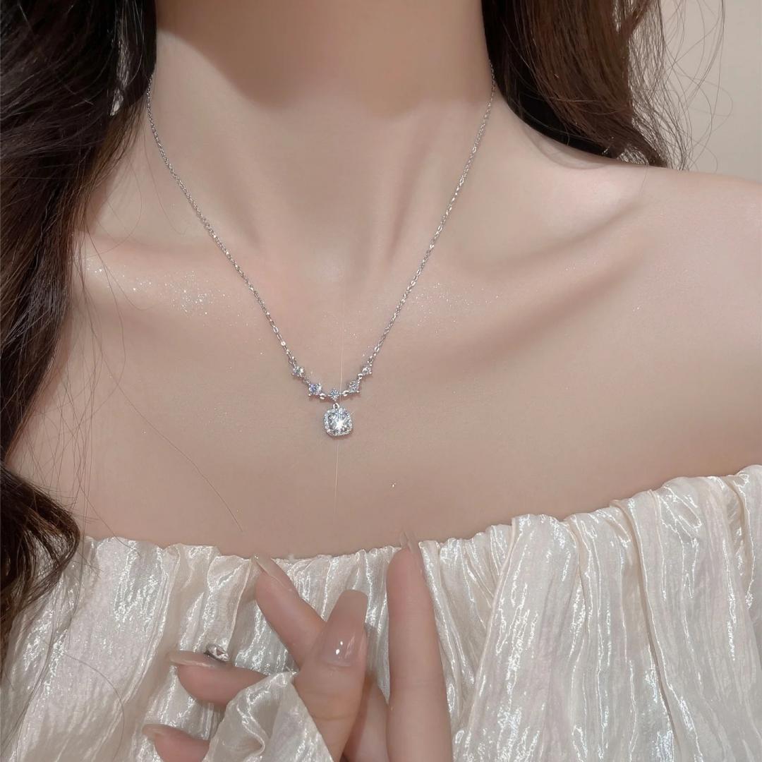 Luxuriöse Moissanit-Halskette mit achteckigem Anhänger aus 925er Silber – edler Schmuck für Damen, ideal für Hochzeit oder besondere Anlässe