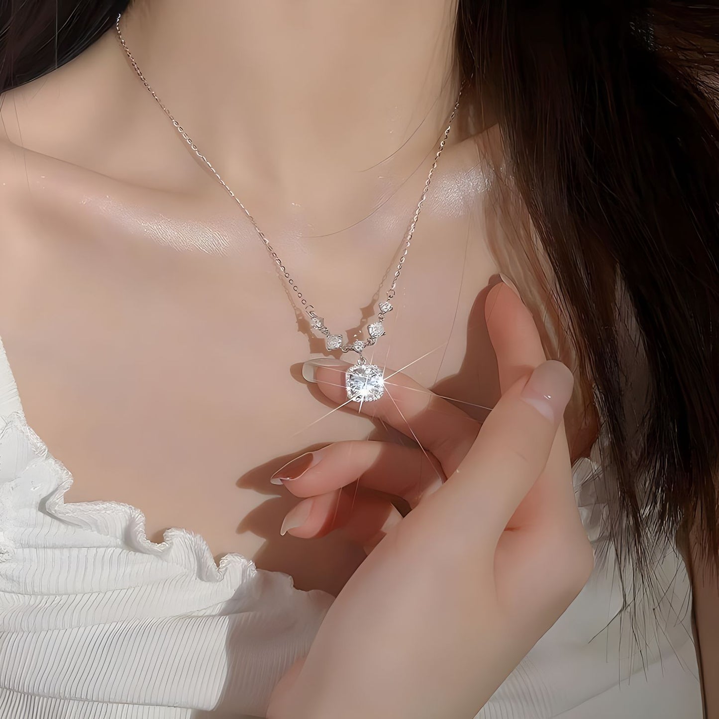 Luxuriöse Moissanit-Halskette mit achteckigem Anhänger aus 925er Silber – edler Schmuck für Damen, ideal für Hochzeit oder besondere Anlässe
