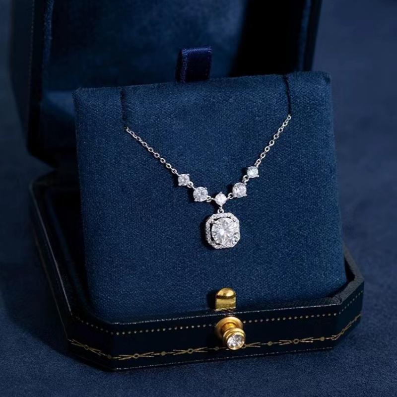Luxuriöse Moissanit-Halskette mit achteckigem Anhänger aus 925er Silber – edler Schmuck für Damen, ideal für Hochzeit oder besondere Anlässe