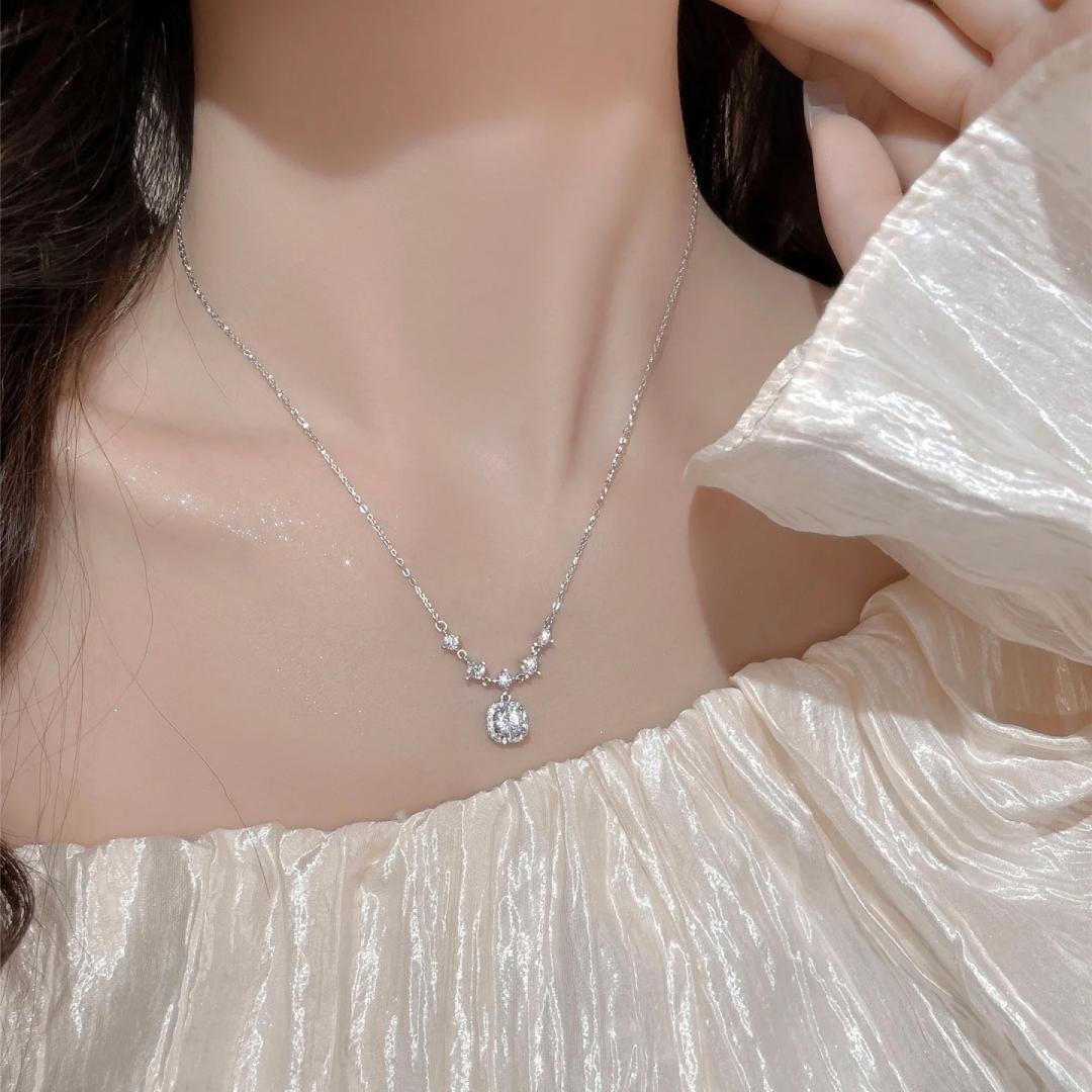Luxuriöse Moissanit-Halskette mit achteckigem Anhänger aus 925er Silber – edler Schmuck für Damen, ideal für Hochzeit oder besondere Anlässe