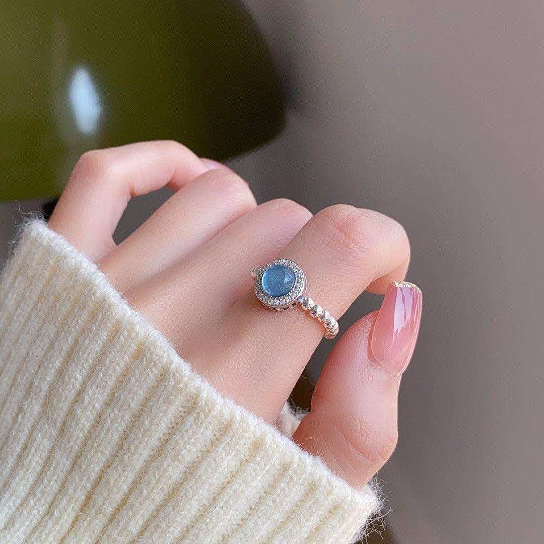 Handgefertigter Ring aus 925er Silber mit Aquamarin und schimmernden Swarovski Kristallperlen, eleganter Edelstein-Schmuck