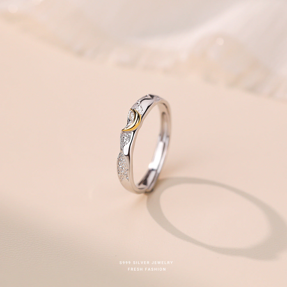 S999 Silber Partnerringe mit Sonne und Mond Symbol – verstellbare Größe