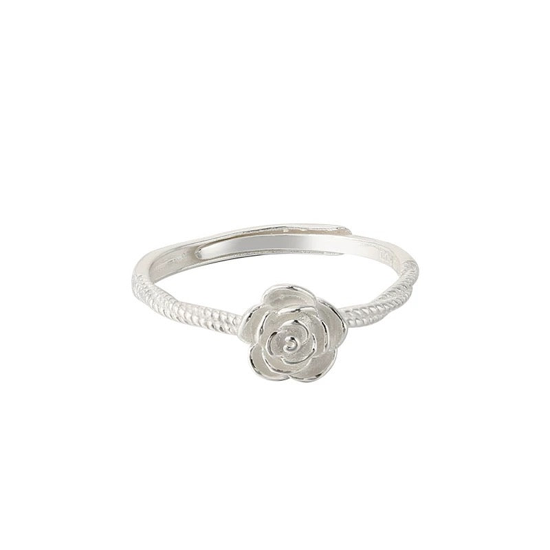 925er Silberring mit Rose – handgearbeitet, verstellbar, romantisches Design für Damen