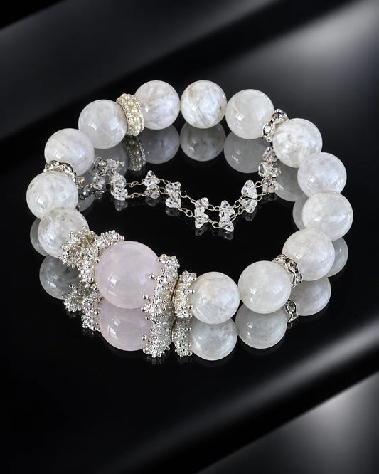 Natural stone bracelet with rose quartz and pale phantom quartz