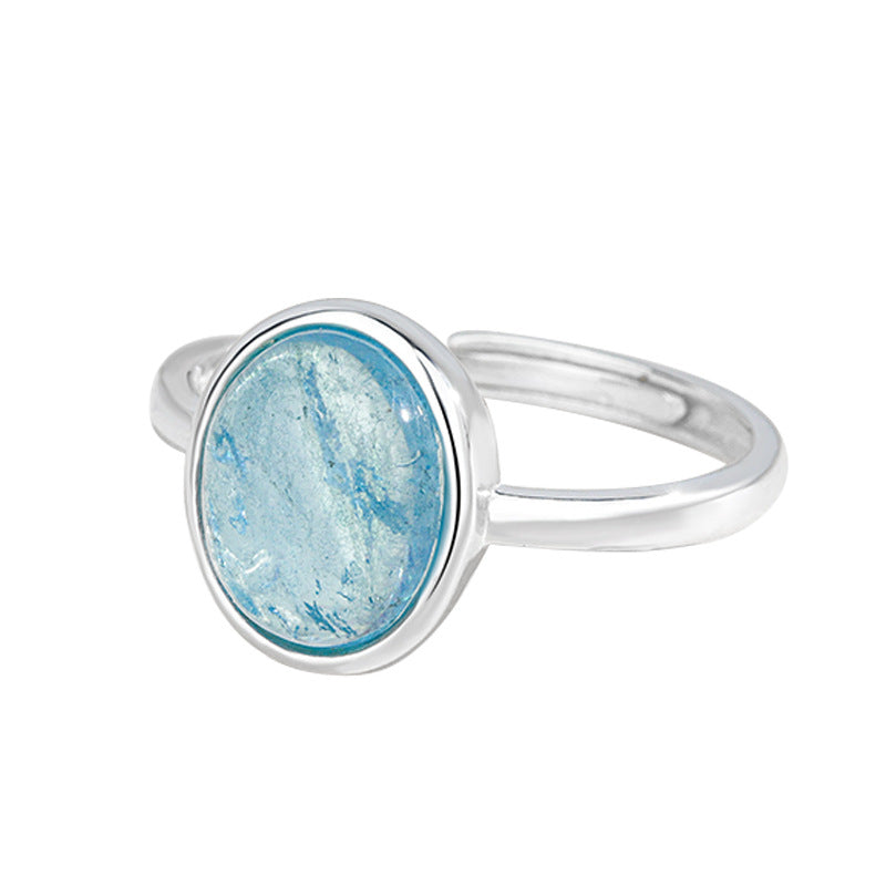 Verstellbarer Ring aus 925er Silber mit ovalem, natürlichem Aquamarin – schlichtes und elegantes Design mit beruhigendem Blauton