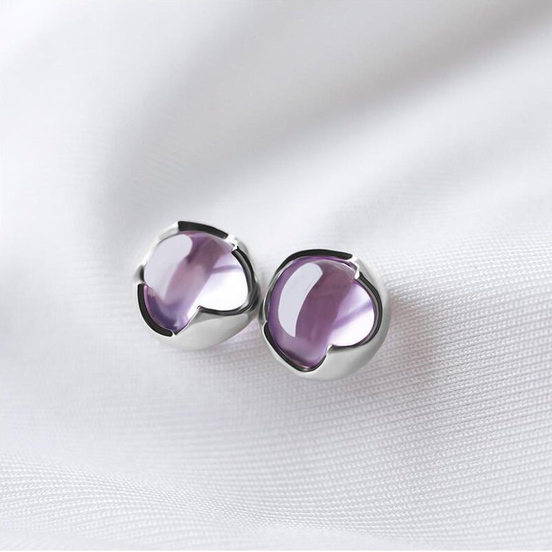 „Amethyst Blüte“ – S925 Silber Ohrstecker mit natürlichem Amethyst, rundes Design - AuraGleam