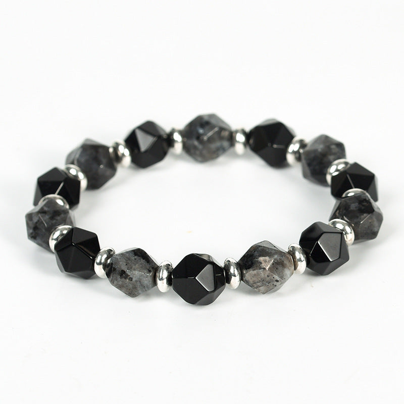 Facettiertes Armband aus 9,5mm Obsidian und Labradorit mit silbernen Abstandshaltern – modernes Design für stilbewusste Träger