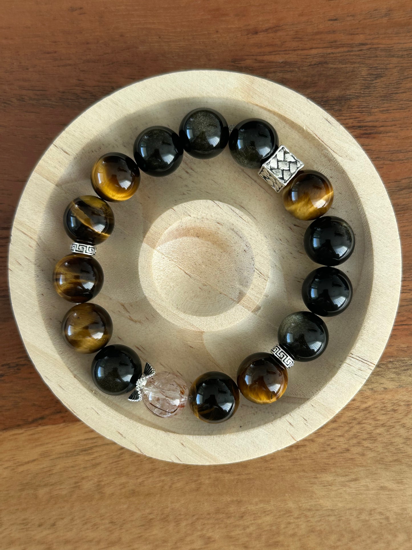 Maskulines Armband aus Goldobsidian, Tigerauge und Black Super Seven – Schutz, Selbstvertrauen und spirituelle Kraft für moderne Männer