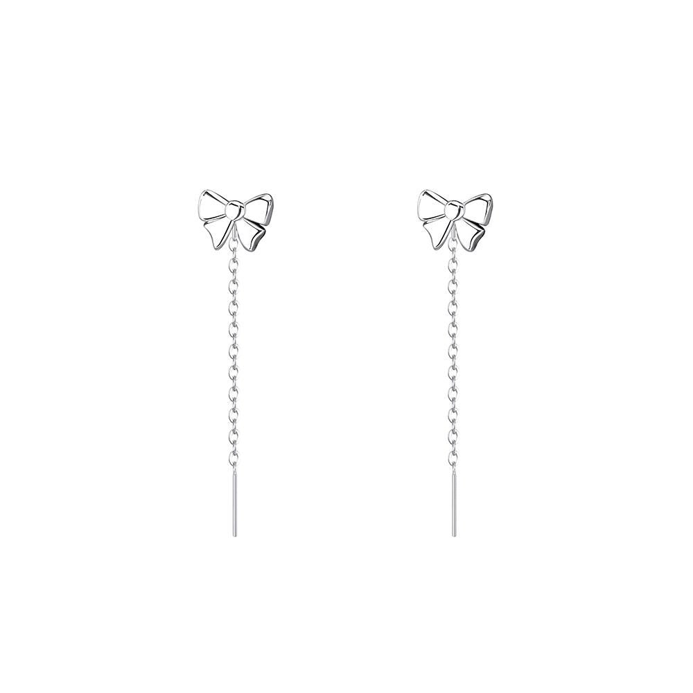 Bow Elegance – S999 Feinsilber Ohrringe mit filigranem Schleifen - Design und eleganter Ohrkette - AuraGleam