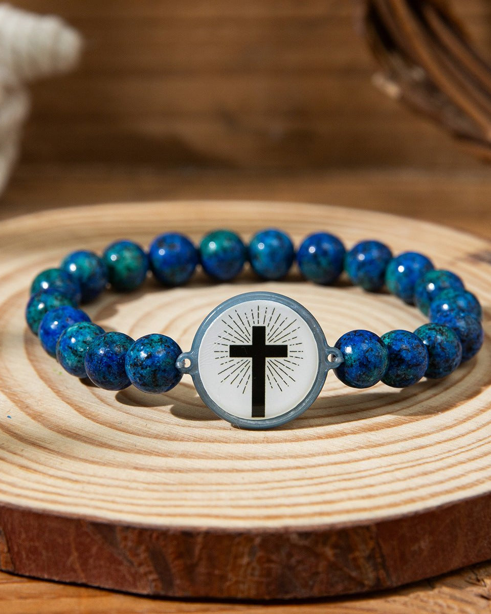 FaithLink NFC Armband aus Naturstein in verschiedenen Farben mit Kreuzanhänger