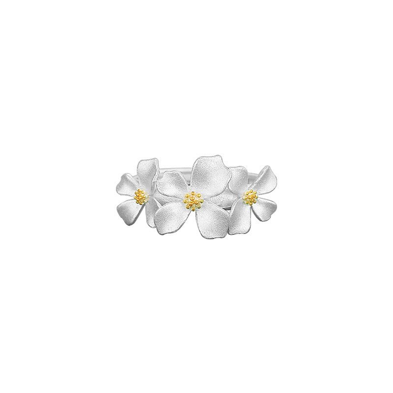 Gardenia Eleganz – S999 Feinsilber - Ring mit filigranen Gardenienblüten (verstellbar) - AuraGleam