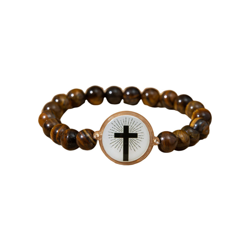 NFC-Armband mit Natursteinen und Kreuzanhänger – Bibelvers-Funktion über NFC für spirituelle Begleitung im Alltag