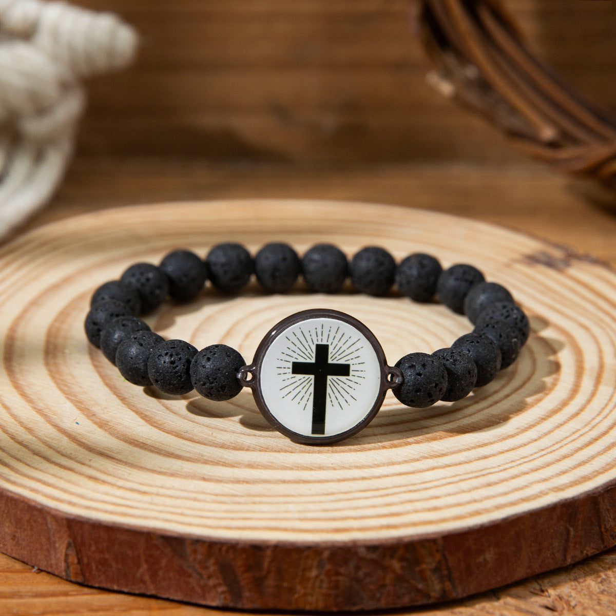 NFC-Armband mit Natursteinen und Kreuzanhänger – Bibelvers-Funktion über NFC für spirituelle Begleitung im Alltag