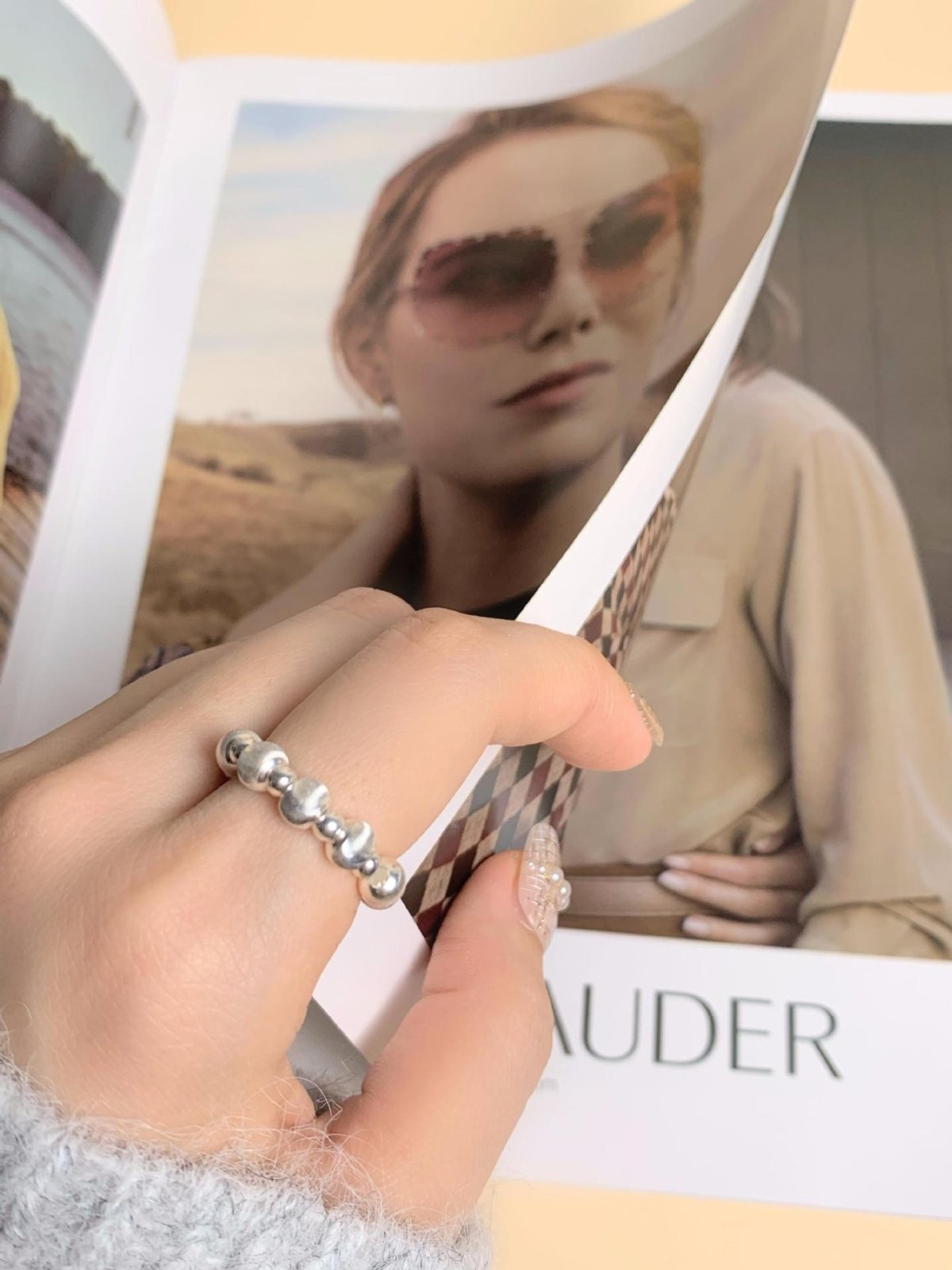 Silver Cat Eye – S925 Silberring mit strukturierten Perlen - AuraGleam