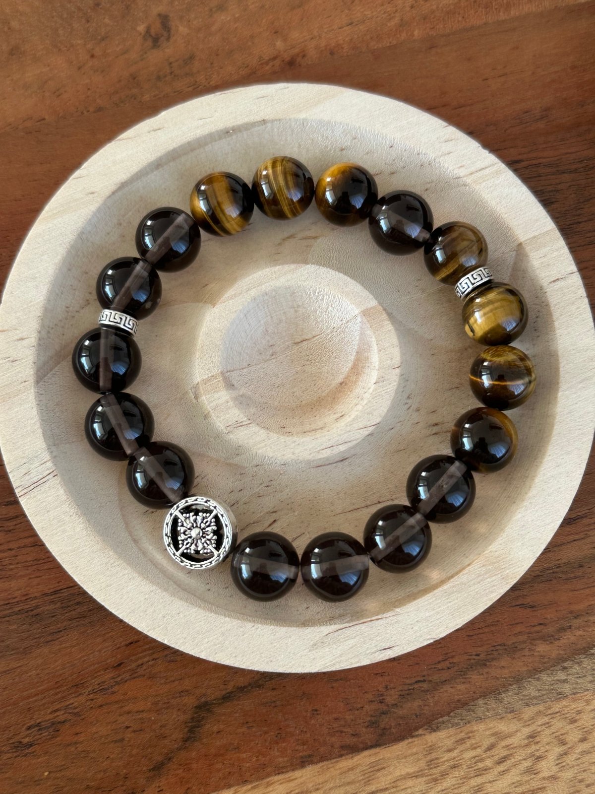 Tiger’s Focus – Goldener Tigerauge & Rauchquarz Armband - AuraGleam