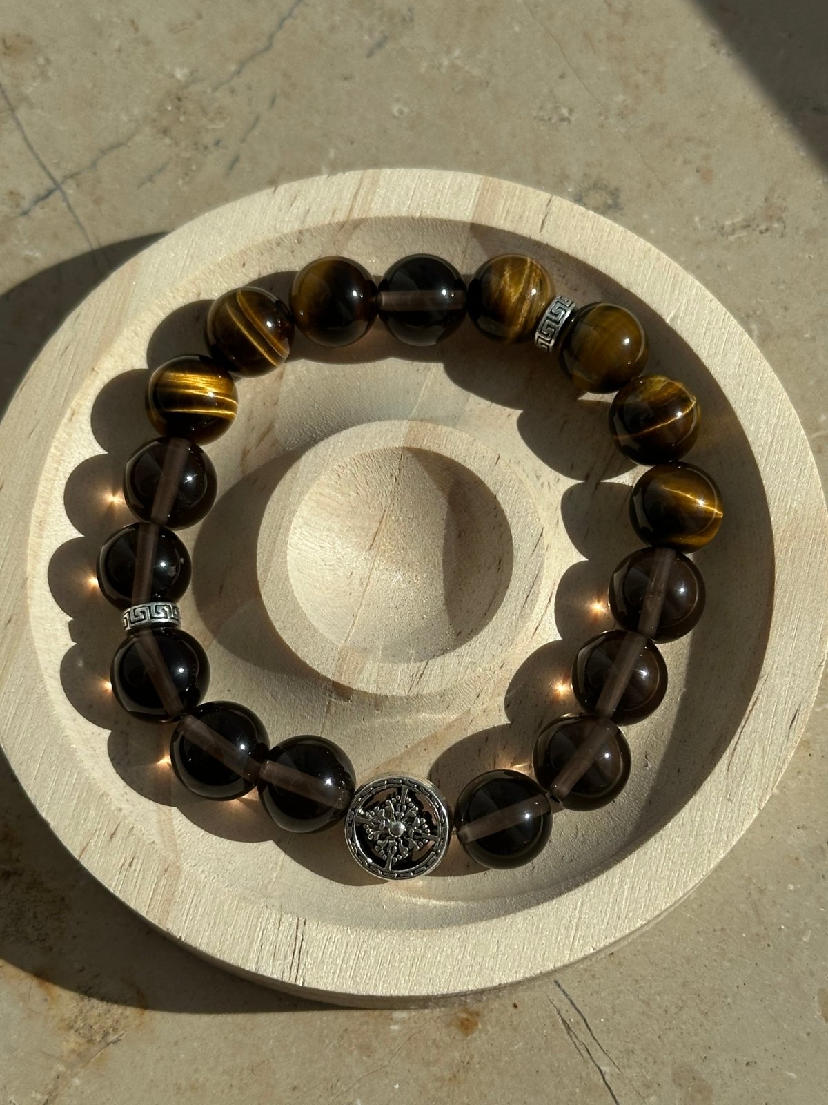 Tiger’s Focus – Goldener Tigerauge & Rauchquarz Armband - AuraGleam