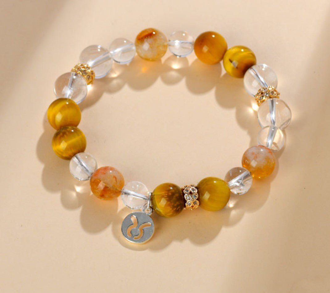 Zodiac Harmony – Armband mit natürlichen Heilsteinen & Sternzeichen - Anhänger aus 925er Silber - AuraGleam