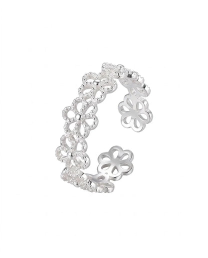 925 Silber Blüten-Spitzenring mit offenem größenverstellbarem Design