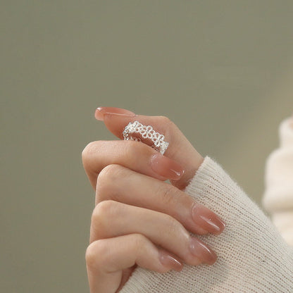 925 Silber Blüten-Spitzenring – eleganter, verstellbarer Damenring aus Sterling Silber im floralen Spitzen-Design