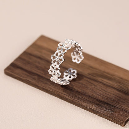 925 Silber Blüten-Spitzenring – eleganter, verstellbarer Damenring aus Sterling Silber im floralen Spitzen-Design