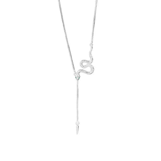 Schlichte 925er Silber Halskette mit Schlangenanhänger im modernen Y-Design – symbolisch, elegant und verstellbar