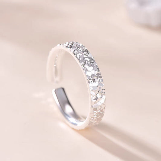 S999 Feinsilber-Ring im offenen Design mit funkelnder Eiskristall-Struktur – eleganter Unisex-Schmuck für jeden Anlass