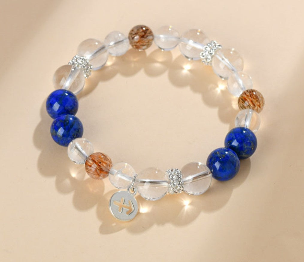 Edles Heilstein-Armband mit Tigerauge, Citrin und Bergkristall – mit handgefertigtem Sternzeichen-Anhänger aus 925er Silber, spiritueller Schmuck für Energie & Harmonie