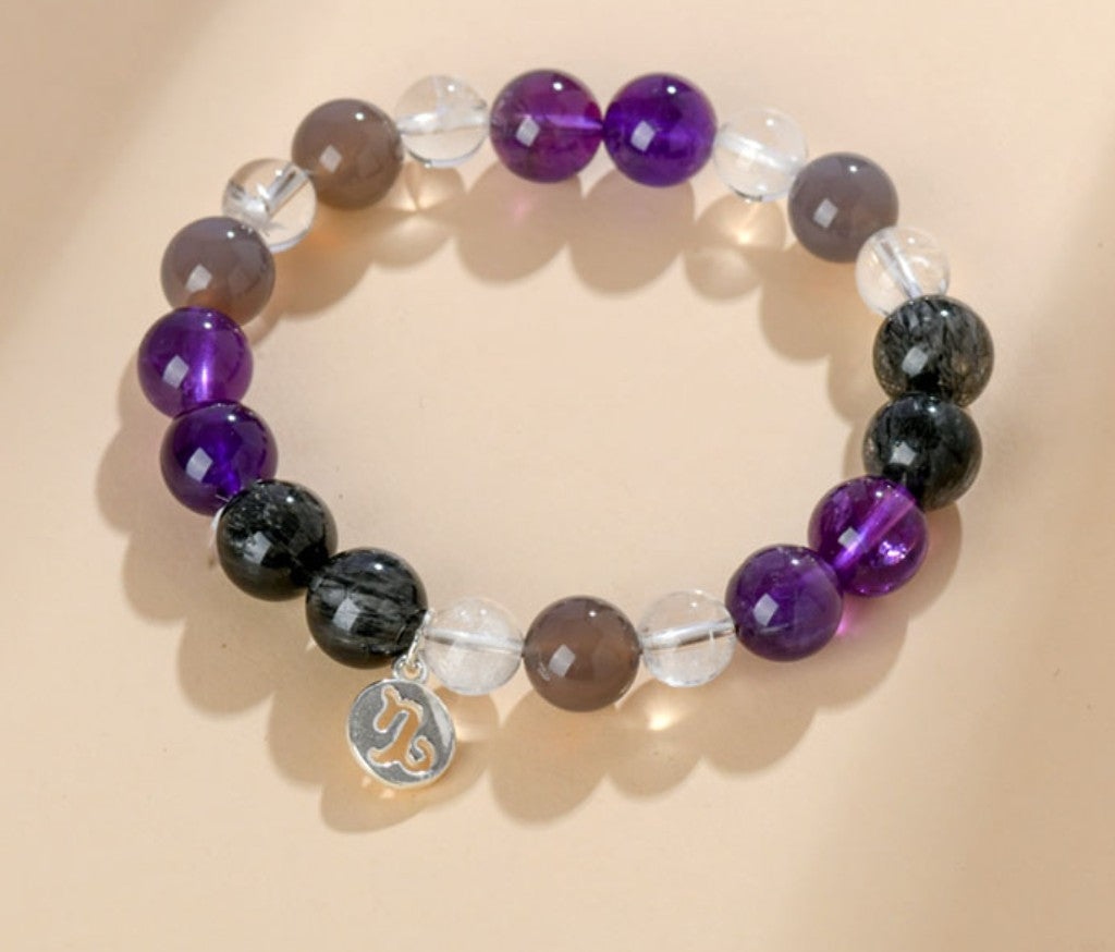 Edles Heilstein-Armband mit Tigerauge, Citrin und Bergkristall – mit handgefertigtem Sternzeichen-Anhänger aus 925er Silber, spiritueller Schmuck für Energie & Harmonie