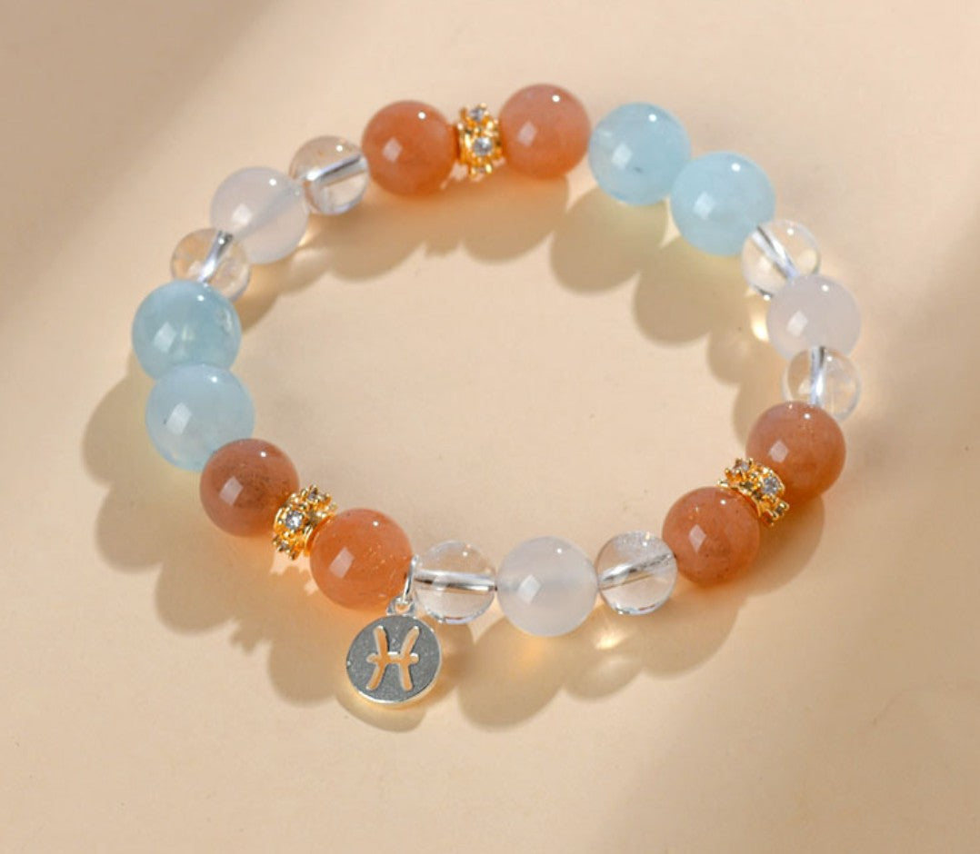 Edles Heilstein-Armband mit Tigerauge, Citrin und Bergkristall – mit handgefertigtem Sternzeichen-Anhänger aus 925er Silber, spiritueller Schmuck für Energie & Harmonie