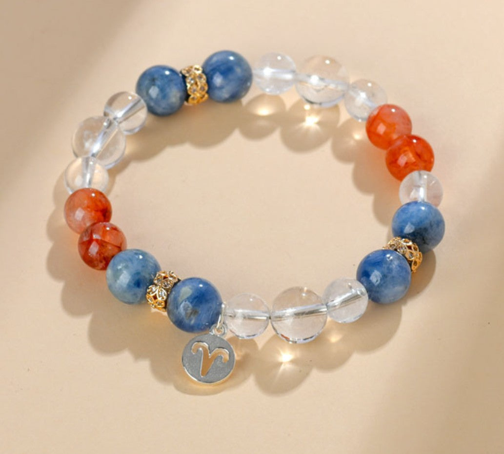 Edles Heilstein-Armband mit Tigerauge, Citrin und Bergkristall – mit handgefertigtem Sternzeichen-Anhänger aus 925er Silber, spiritueller Schmuck für Energie & Harmonie