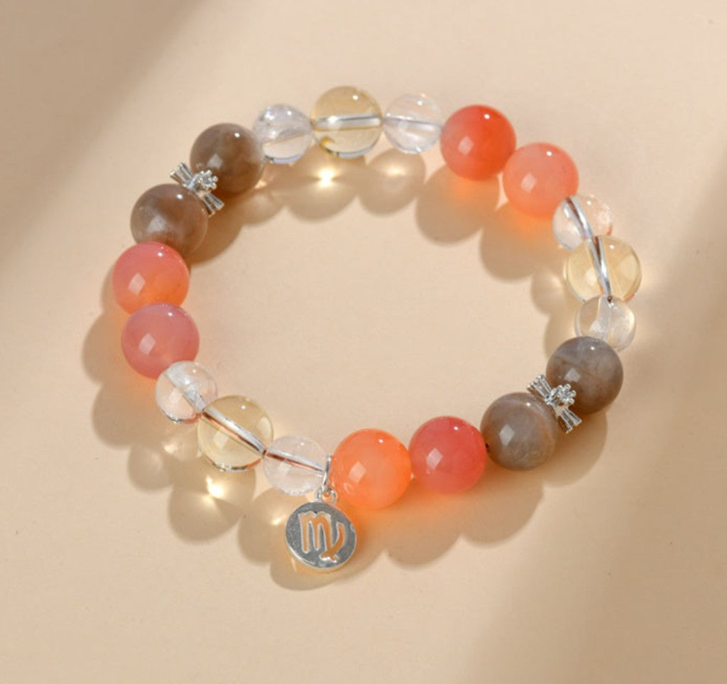 Edles Heilstein-Armband mit Tigerauge, Citrin und Bergkristall – mit handgefertigtem Sternzeichen-Anhänger aus 925er Silber, spiritueller Schmuck für Energie & Harmonie