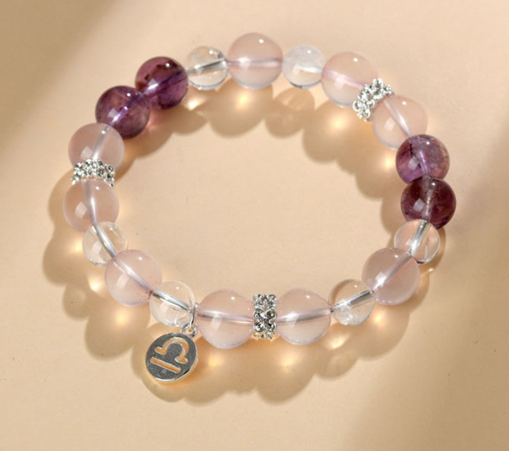 Edles Heilstein-Armband mit Tigerauge, Citrin und Bergkristall – mit handgefertigtem Sternzeichen-Anhänger aus 925er Silber, spiritueller Schmuck für Energie & Harmonie