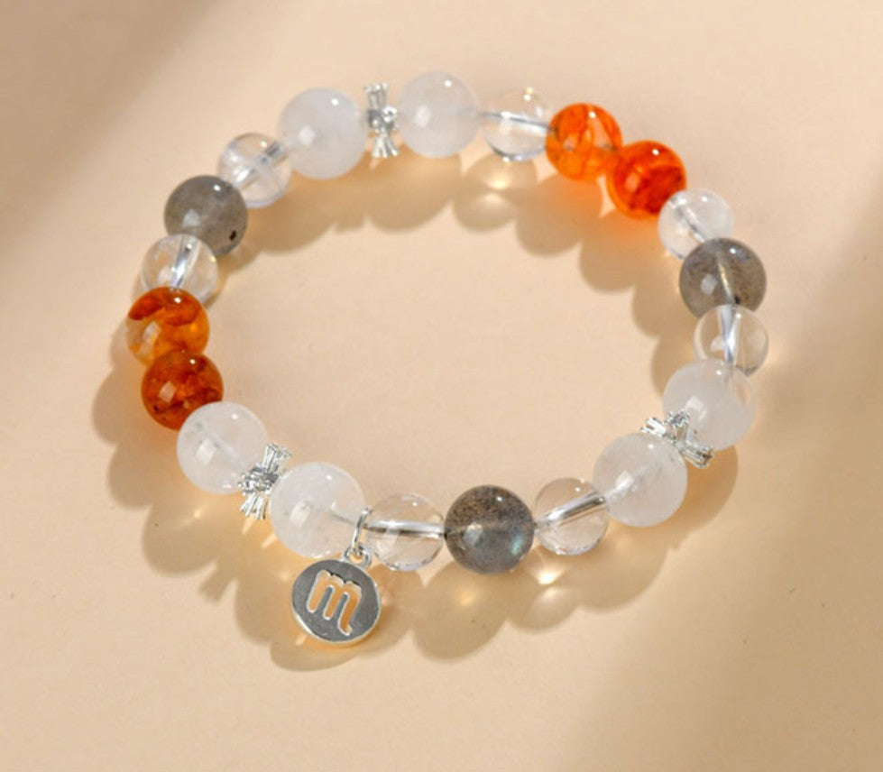 Edles Heilstein-Armband mit Tigerauge, Citrin und Bergkristall – mit handgefertigtem Sternzeichen-Anhänger aus 925er Silber, spiritueller Schmuck für Energie & Harmonie