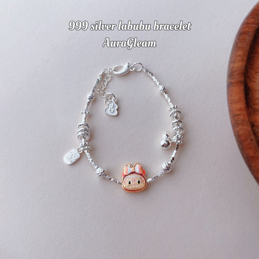 „Labubu Zauber“ – S999 Feinsilber-Armband mit POP MART Anhänger (verstellbar)