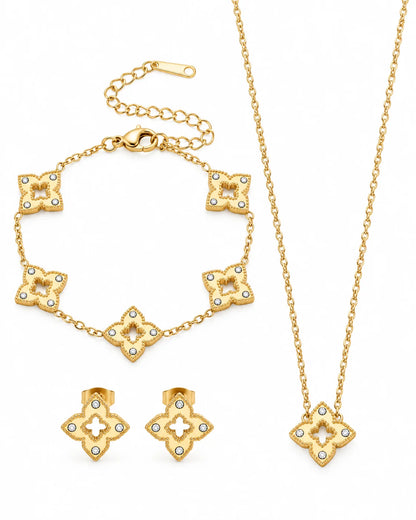 Amelia Kleeblatt Schmuckset mit Halskette Armband und Ohrsteckern