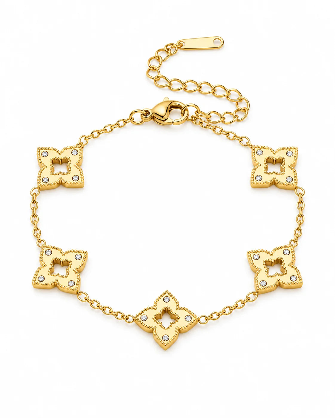 Goldenes Kleeblatt Armband mit Zirkonia