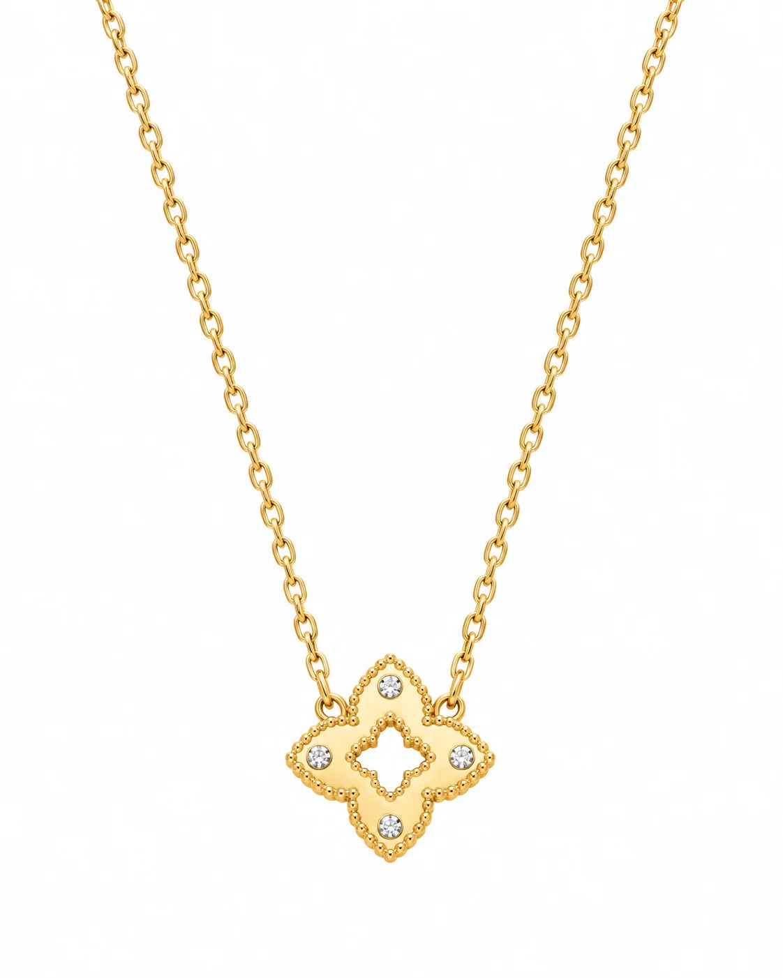 Goldene Kleeblatt Halskette mit Zirkonia Anhänger