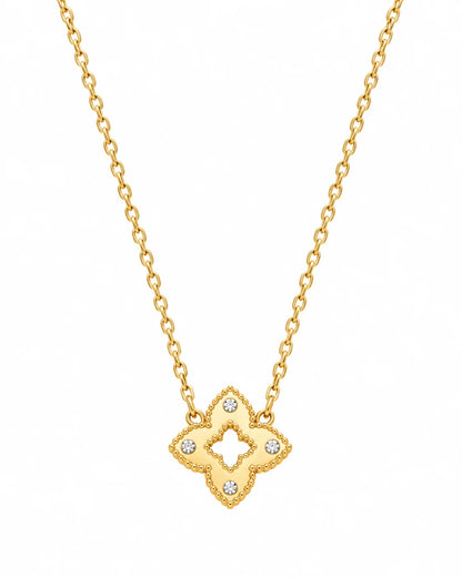 Goldene Kleeblatt Halskette mit Zirkonia Anhänger