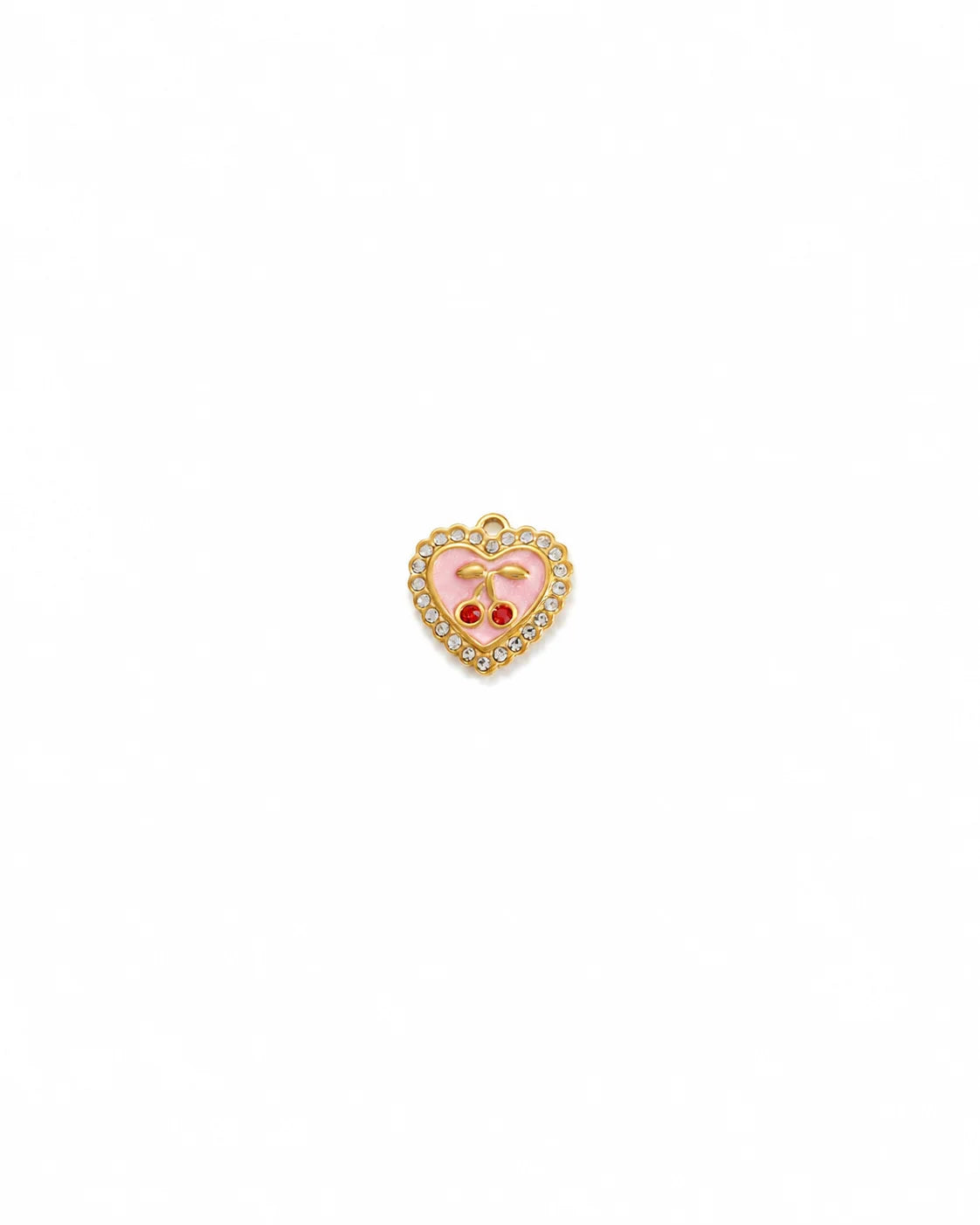 Amelie Herz Charm aus vergoldetem Titanstahl mit rosa Emaille und roten Zirkonia
