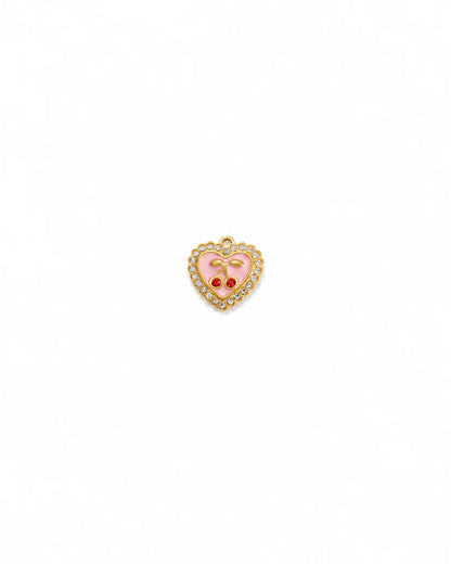 Amelie Herz Charm aus vergoldetem Titanstahl mit rosa Emaille und roten Zirkonia
