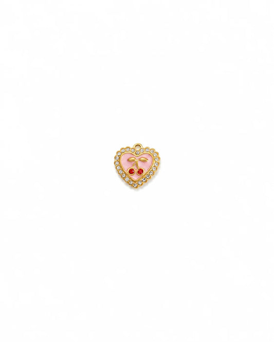 Amelie Herz Charm aus vergoldetem Titanstahl mit rosa Emaille und roten Zirkonia