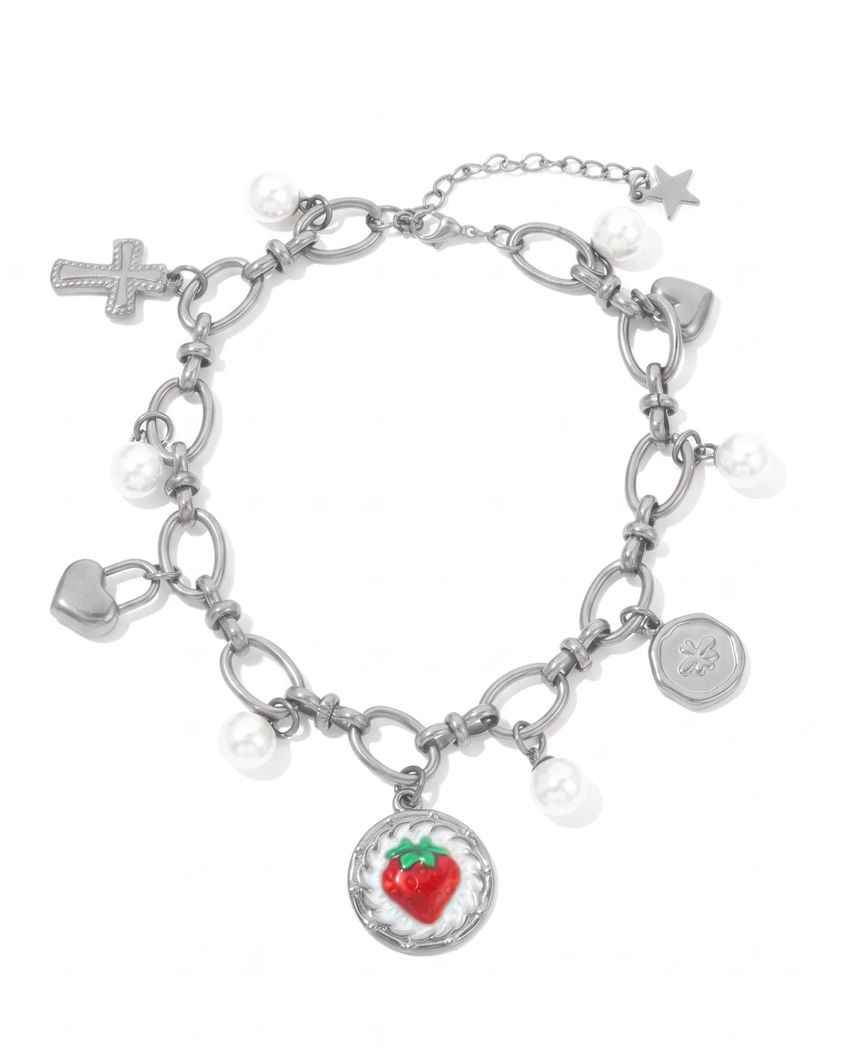 Amelie Charm Armband in Silber aus Edelstahl mit Perlen und Charms