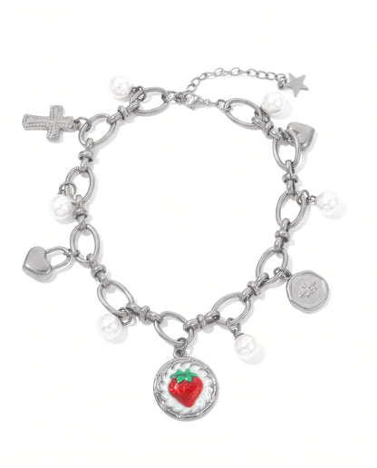 Amelie Charm Armband in Silber aus Edelstahl mit Perlen und Charms
