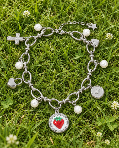 Amelie Charm Armband in Silber aus Edelstahl mit Perlen und Charms