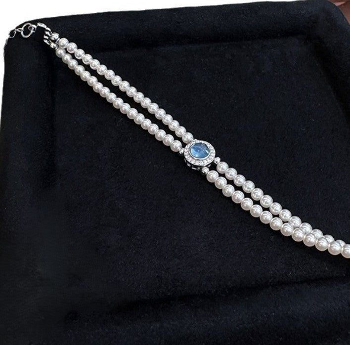 Doppelreihiges Perlenarmband mit Aquamarin und funkelnden Swarovski Kristallperlen – eleganter Armschmuck aus 925er Silber für Damen