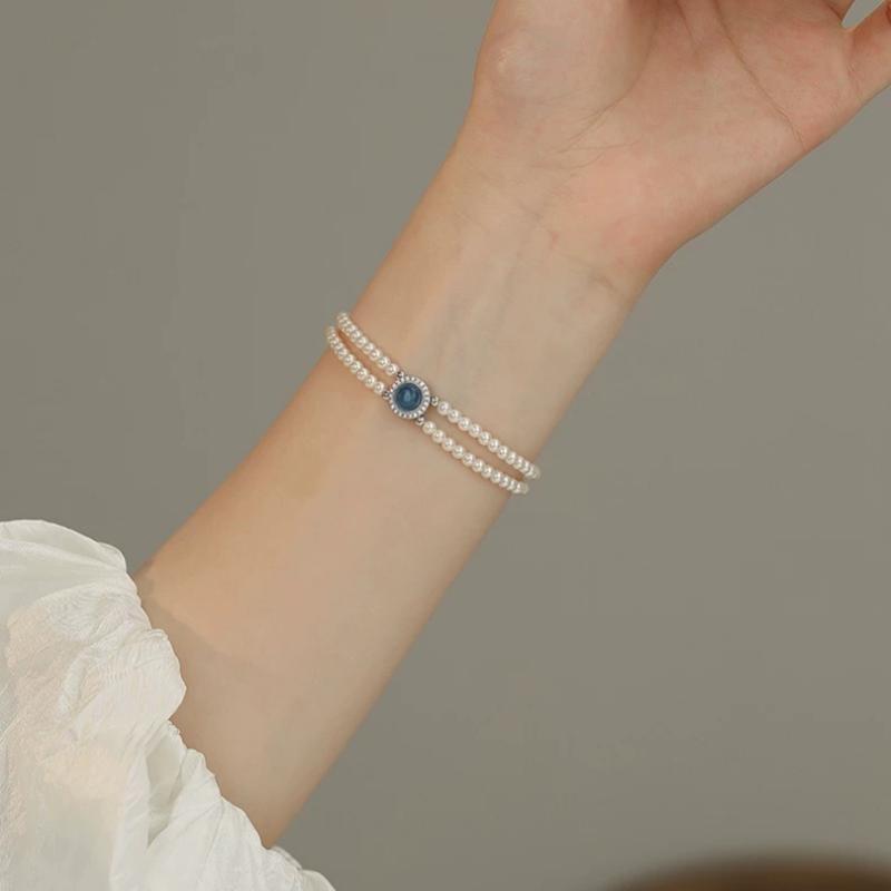Doppelreihiges Perlenarmband mit Aquamarin und funkelnden Swarovski Kristallperlen – eleganter Armschmuck aus 925er Silber für Damen